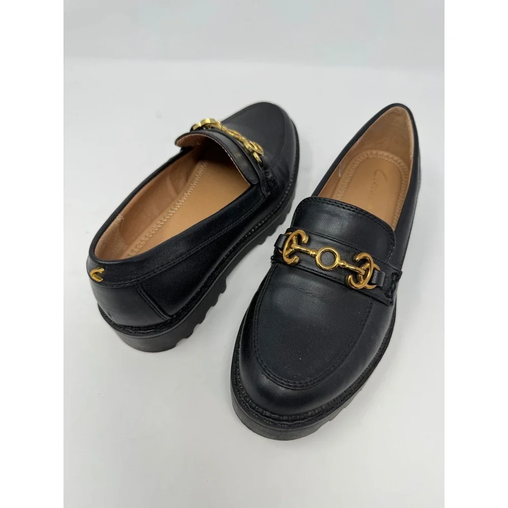 Circus NY by Sam Edelman Deana‎ Black Lug Sole Horsebit Loafers Platform Size 6M
